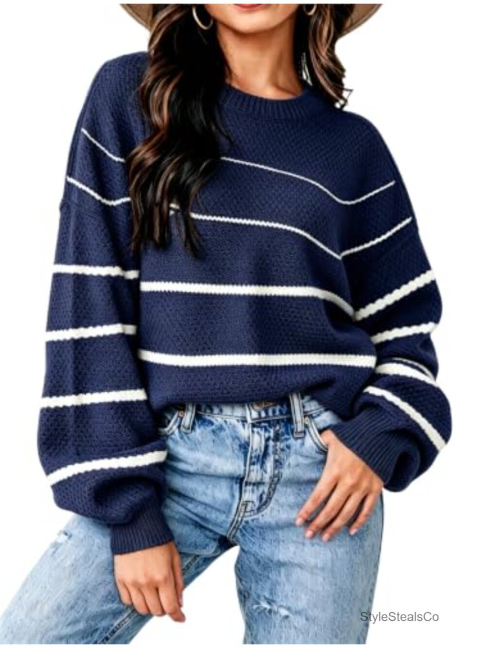 Womens Oversized Color Block Pullover Sweater Batwing Long Sleeve Knit Tunic Top